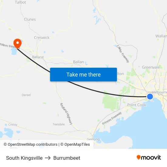 South Kingsville to Burrumbeet map