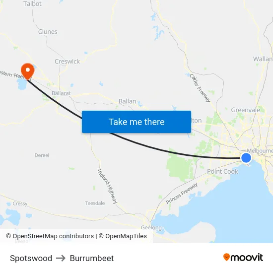 Spotswood to Burrumbeet map