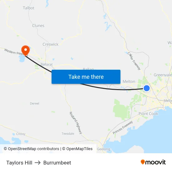 Taylors Hill to Burrumbeet map