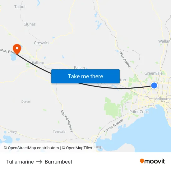 Tullamarine to Burrumbeet map