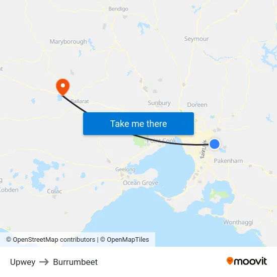Upwey to Burrumbeet map
