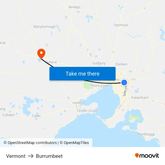 Vermont to Burrumbeet map