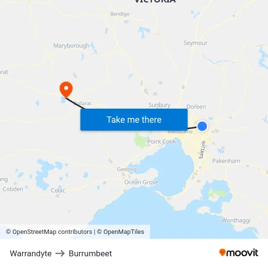 Warrandyte to Burrumbeet map