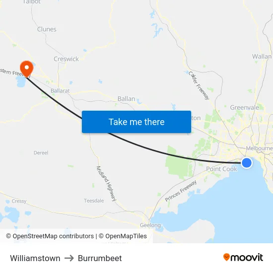 Williamstown to Burrumbeet map