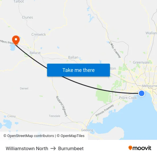 Williamstown North to Burrumbeet map