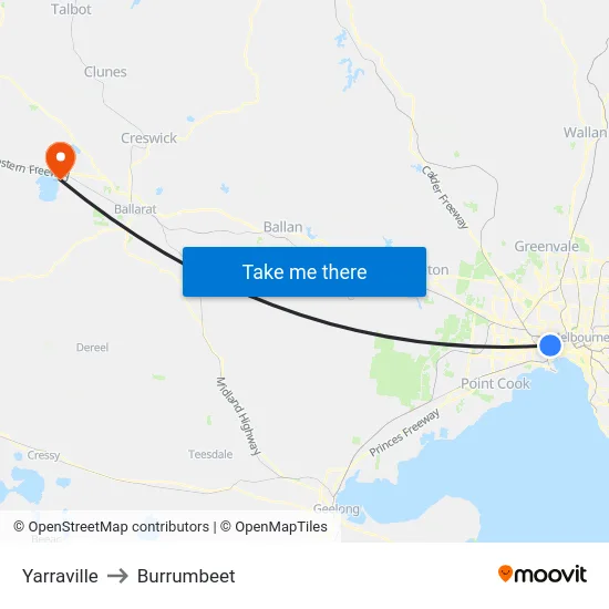 Yarraville to Burrumbeet map