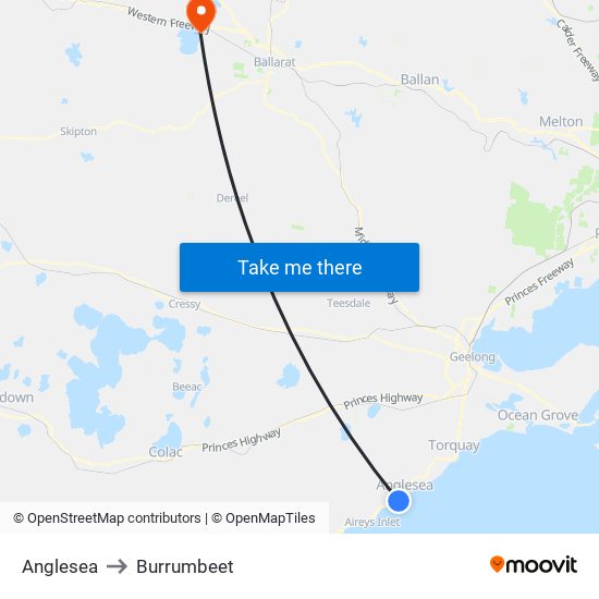 Anglesea to Burrumbeet map