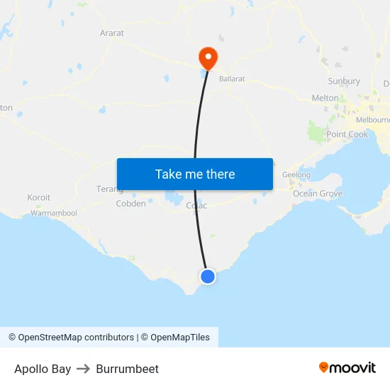 Apollo Bay to Burrumbeet map