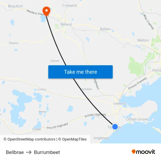Bellbrae to Burrumbeet map