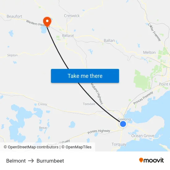 Belmont to Burrumbeet map