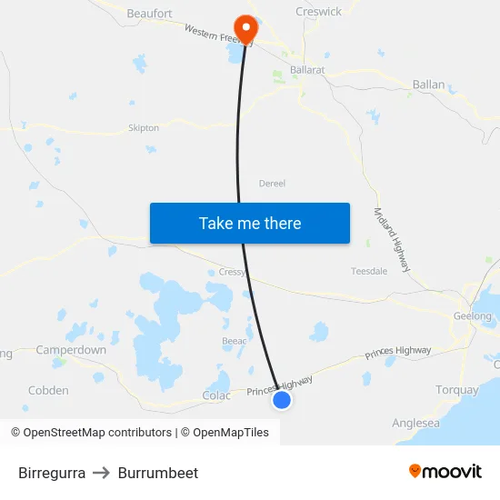 Birregurra to Burrumbeet map