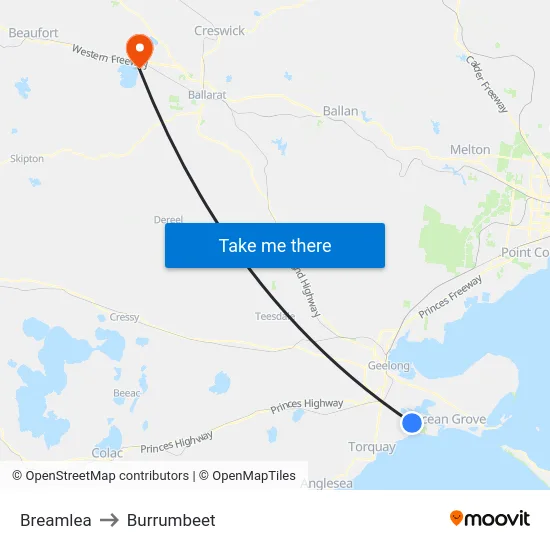 Breamlea to Burrumbeet map