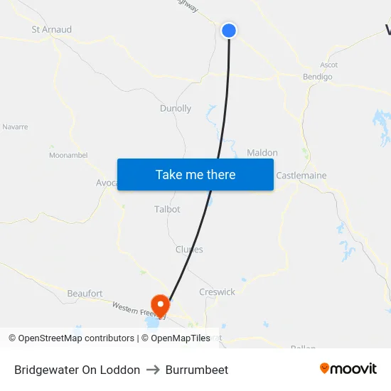 Bridgewater On Loddon to Burrumbeet map