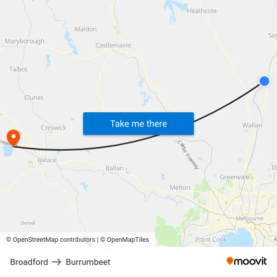 Broadford to Burrumbeet map