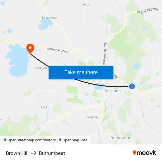 Brown Hill to Burrumbeet map