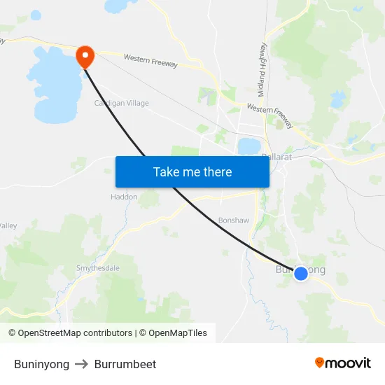 Buninyong to Burrumbeet map