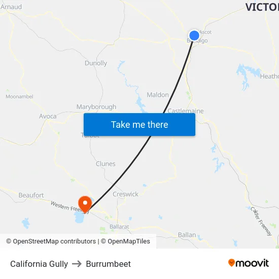 California Gully to Burrumbeet map