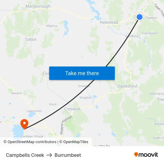 Campbells Creek to Burrumbeet map