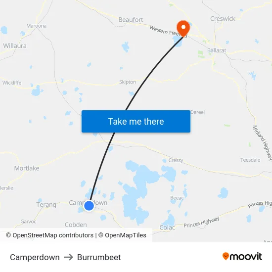 Camperdown to Burrumbeet map