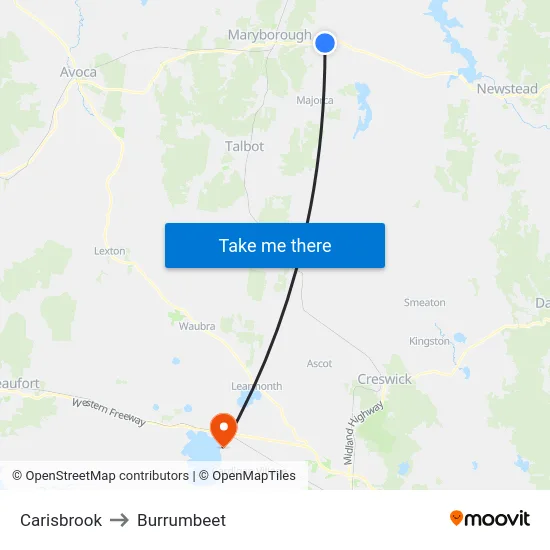 Carisbrook to Burrumbeet map