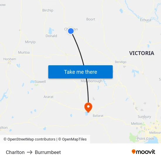 Charlton to Burrumbeet map