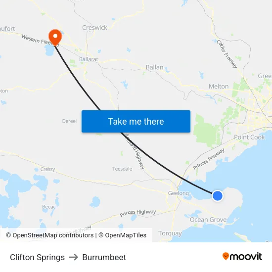 Clifton Springs to Burrumbeet map