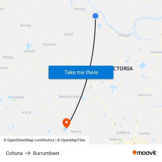 Cohuna to Burrumbeet map