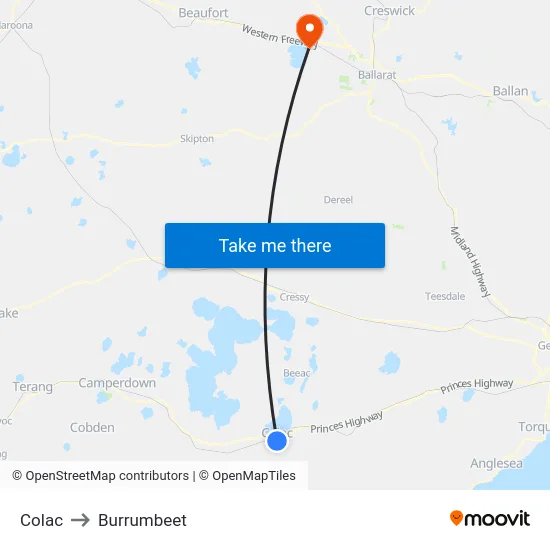 Colac to Burrumbeet map