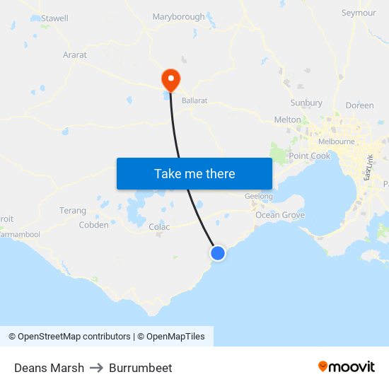 Deans Marsh to Burrumbeet map