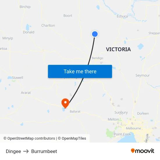 Dingee to Burrumbeet map