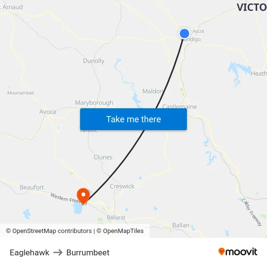 Eaglehawk to Burrumbeet map