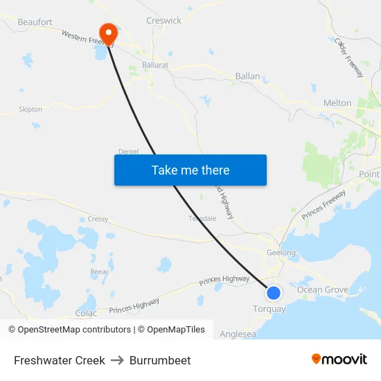 Freshwater Creek to Burrumbeet map