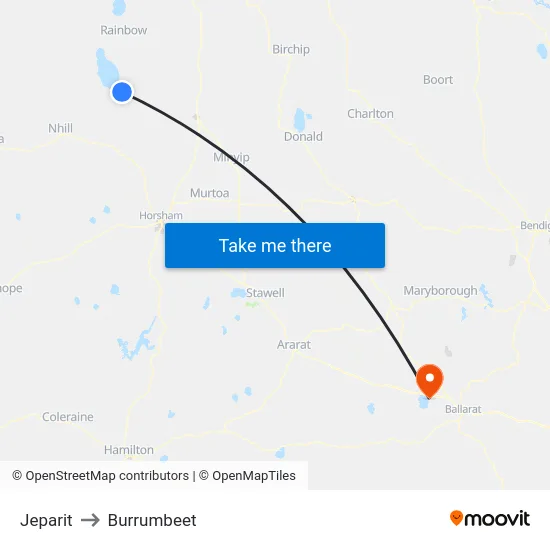 Jeparit to Burrumbeet map