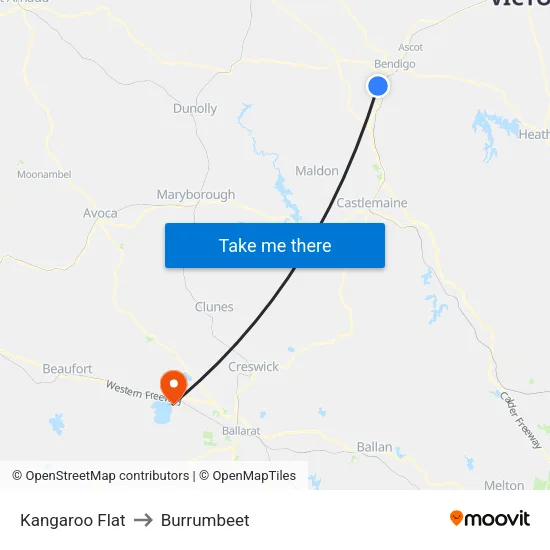 Kangaroo Flat to Burrumbeet map