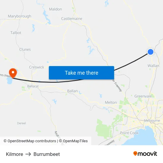 Kilmore to Burrumbeet map