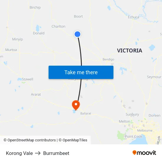 Korong Vale to Burrumbeet map