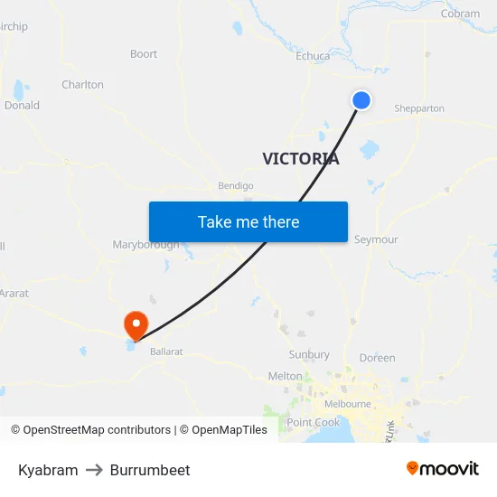 Kyabram to Burrumbeet map