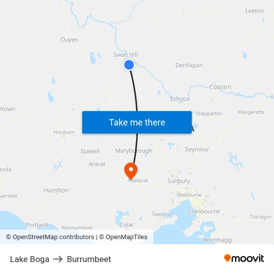 Lake Boga to Burrumbeet map