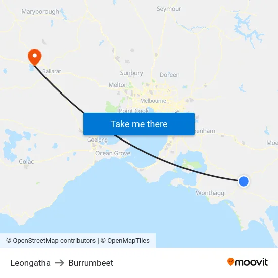 Leongatha to Burrumbeet map