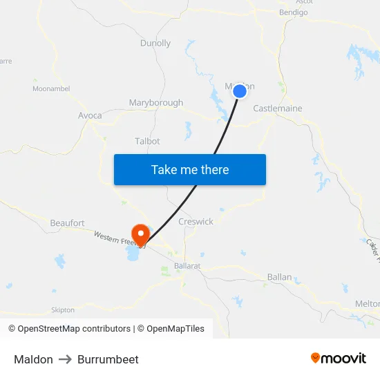 Maldon to Burrumbeet map