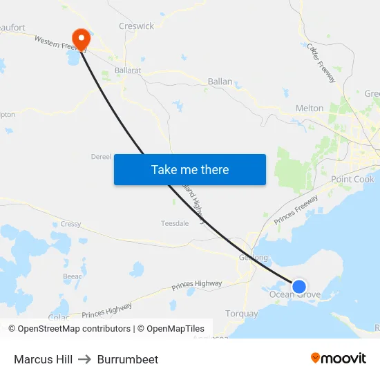 Marcus Hill to Burrumbeet map