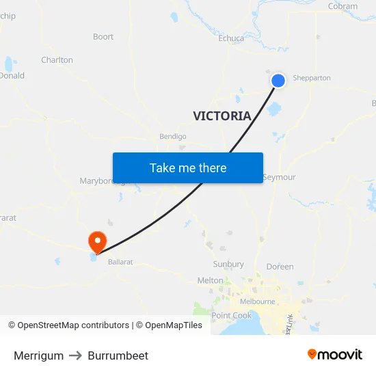 Merrigum to Burrumbeet map