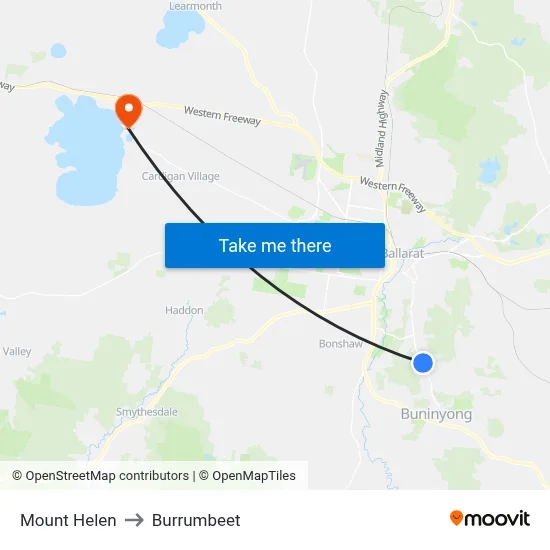 Mount Helen to Burrumbeet map