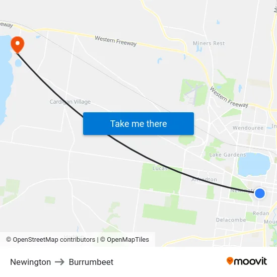 Newington to Burrumbeet map