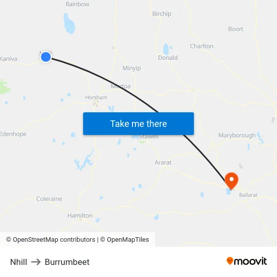 Nhill to Burrumbeet map