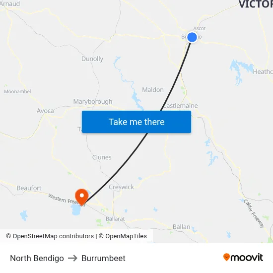 North Bendigo to Burrumbeet map