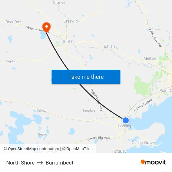 North Shore to Burrumbeet map
