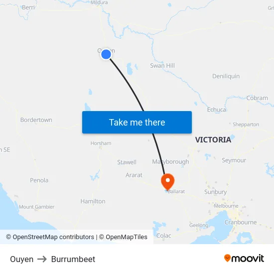 Ouyen to Burrumbeet map