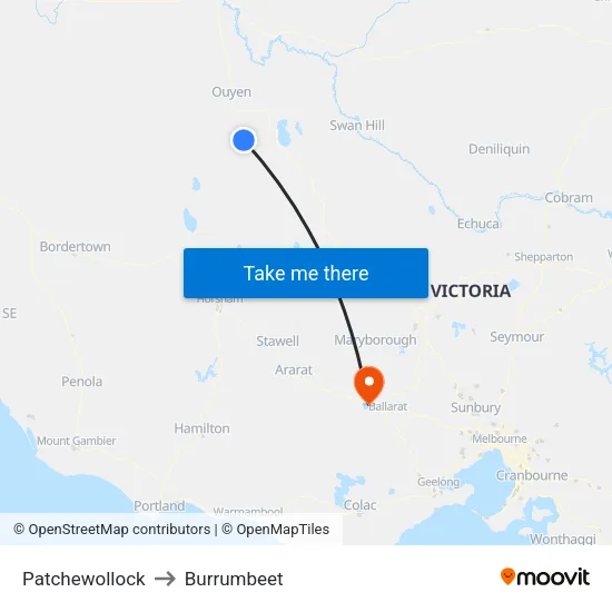 Patchewollock to Burrumbeet map