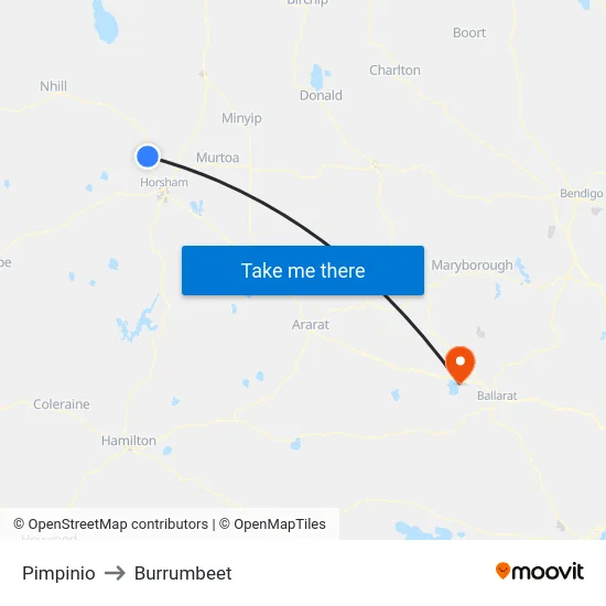 Pimpinio to Burrumbeet map